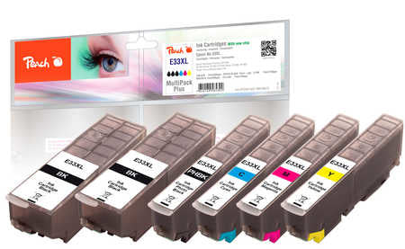 Peach 33XL Tintenpatronen-Multipack, Schwarz/Cyan/Magenta/Gelb (Kompatibel) – für Epson XP-530/XP-540/XP-630 …