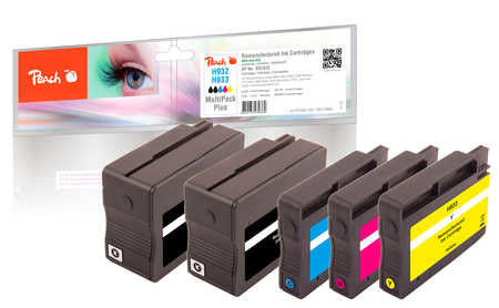 Peach 932/933 Tintenpatronen-Multipack, Schwarz/Cyan/Magenta/Gelb (Kompatibel) – für HP OfficeJet 6100/6600…