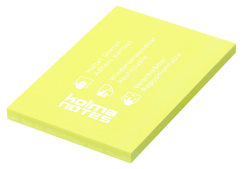 Kolma Haftnotizen – 74×105 mm – Neongelb, 100 Blatt, elektrostatisch, Kunststoff, recyclingfähig