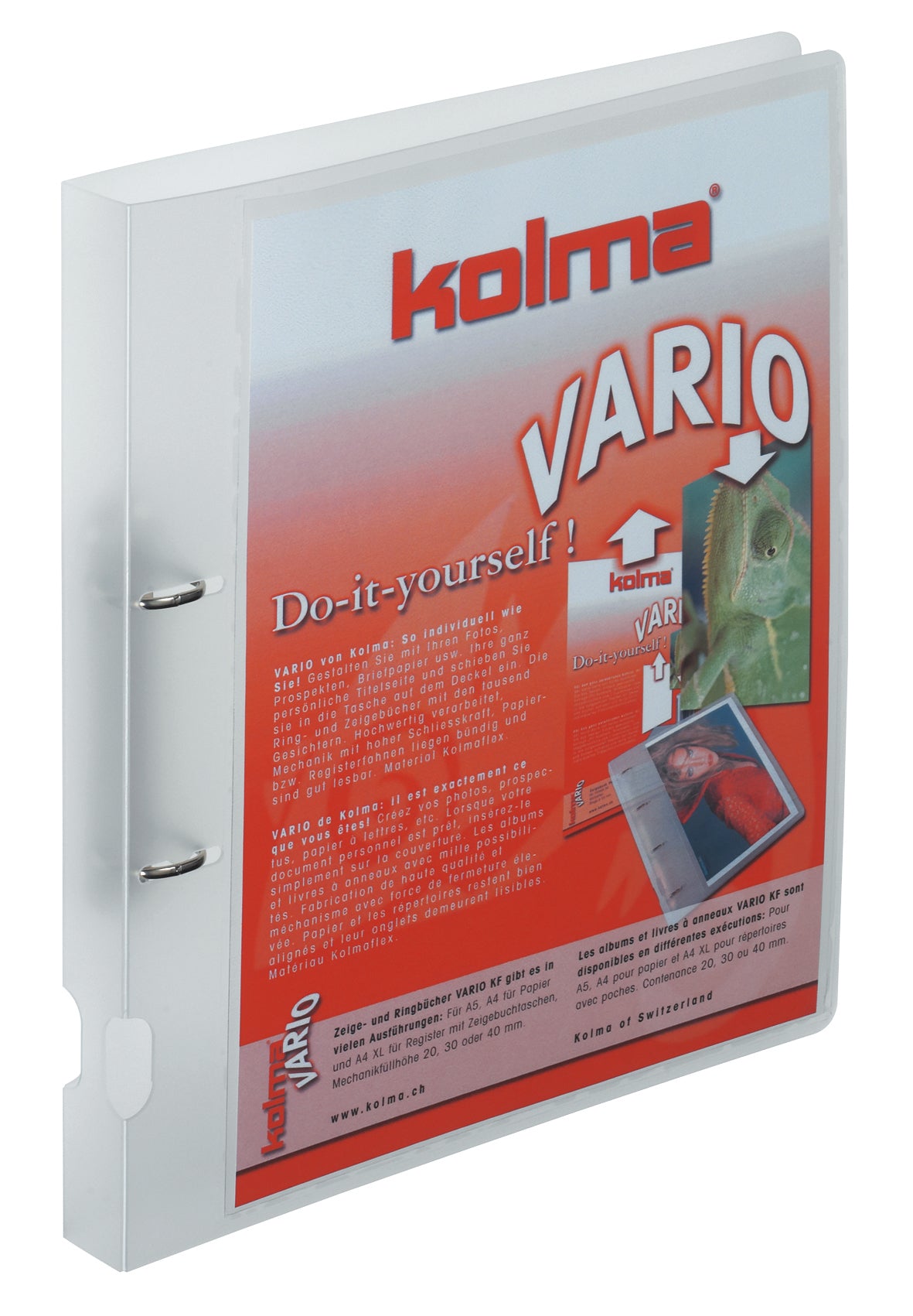 Kolma Zeigebuch – A4 Hochformat – 2-Ring Bügelmechanik, Ø 20 mm, Rücken 27 mm – Transparent, mit Sichttasche