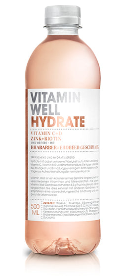 Vitamin Well Vitaminwasser Hydrate, Erdbeere – 12 × 5 dl