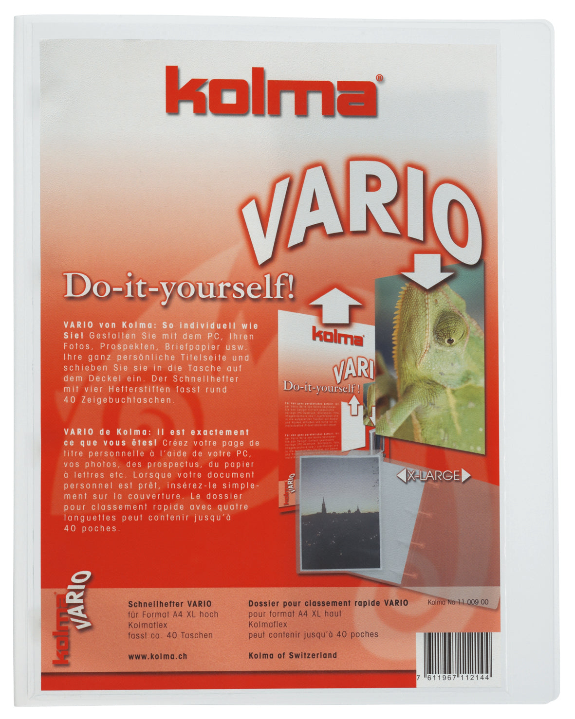 Kolma Schnellhefter Vario XL – A4, Kunststoff, transparent, Sichttasche, integrierte Abheftvorrichtung