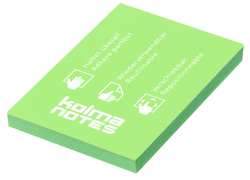 Kolma Haftnotizen – 52×74 mm – Neongrün, 100 Blatt, elektrostatisch, Kunststoff, recyclingfähig