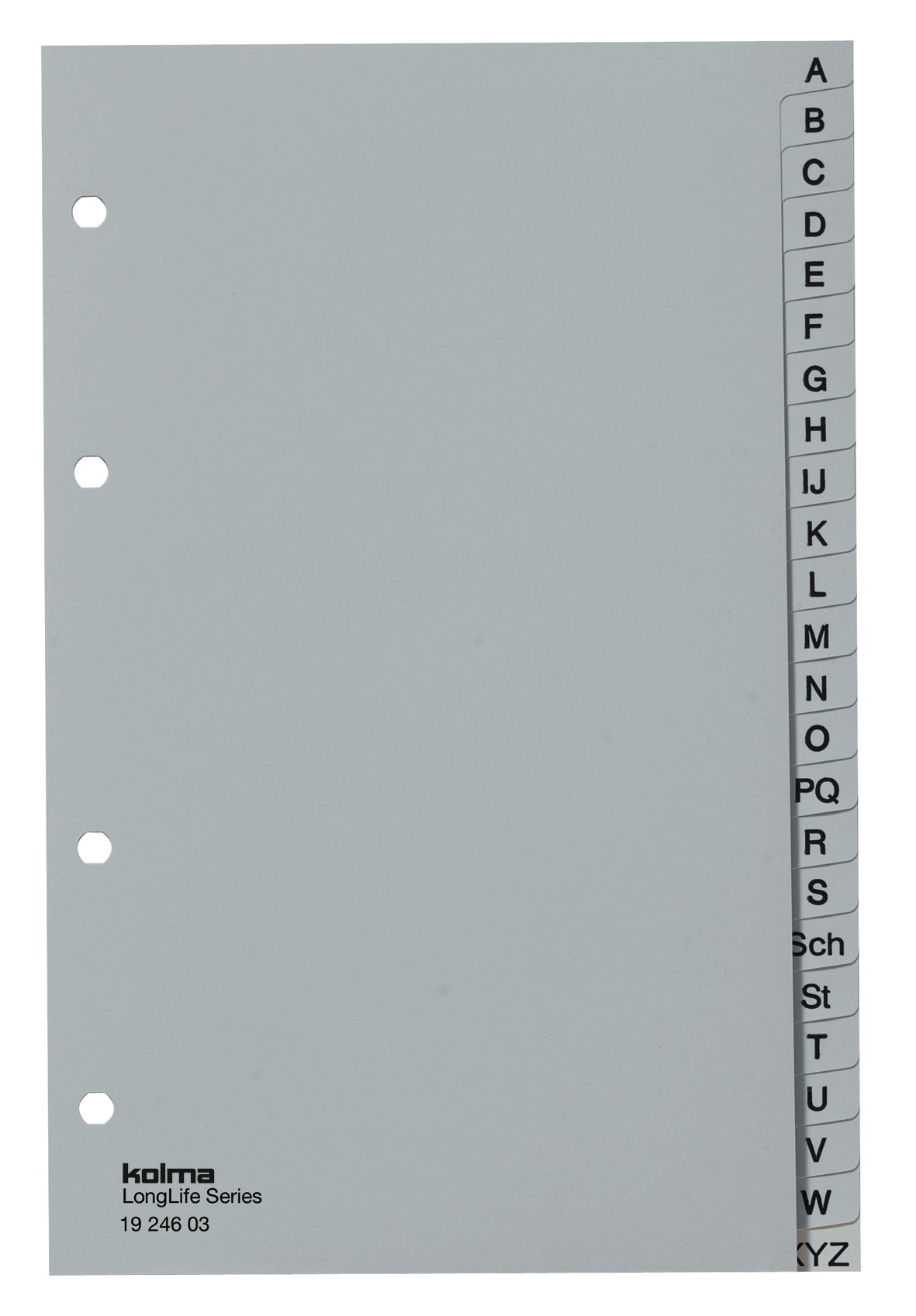 Kolma Register – 139 × 212 mm, 24-teilig, PVC, grau, 4-fach Lochung, reissfest, für 01 101