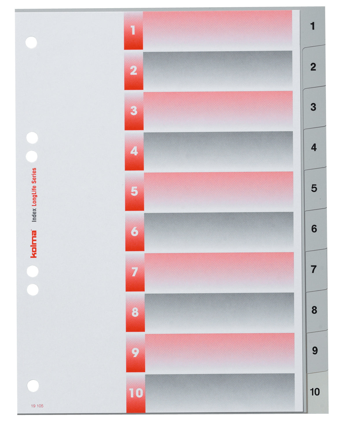Kolma Register – 10-teilig, PVC, grau, vorgedruckt, mit Indexblatt, 2-fach Lochung, für Formate bis A5 hoch