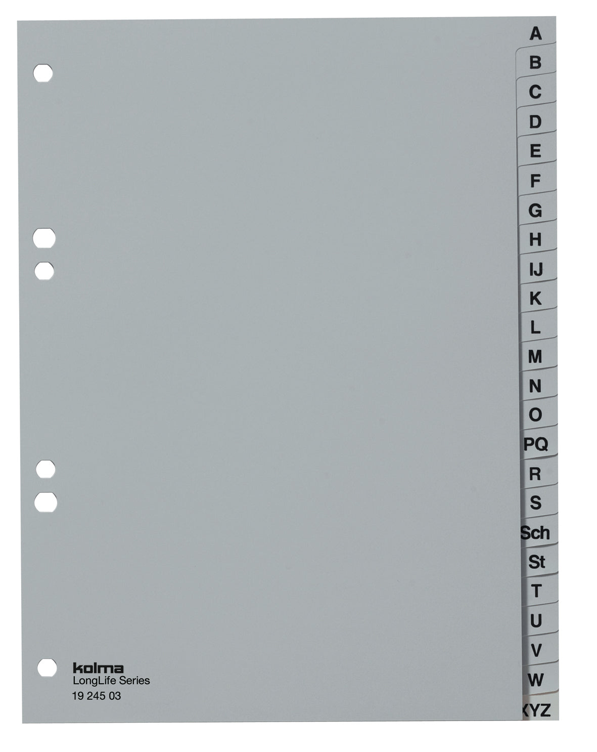 Kolma Register – 24-teilig, PVC, grau, vorgedruckt, 2-fach gelocht, für A5 hoch