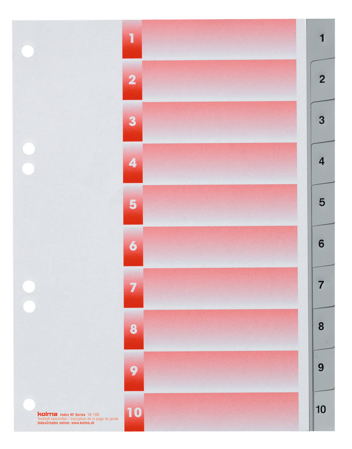 Kolma Register – 10-teilig, PP, grau, vorgedruckt, mit Indexblatt, 2-fach gelocht, für Formate bis A5
