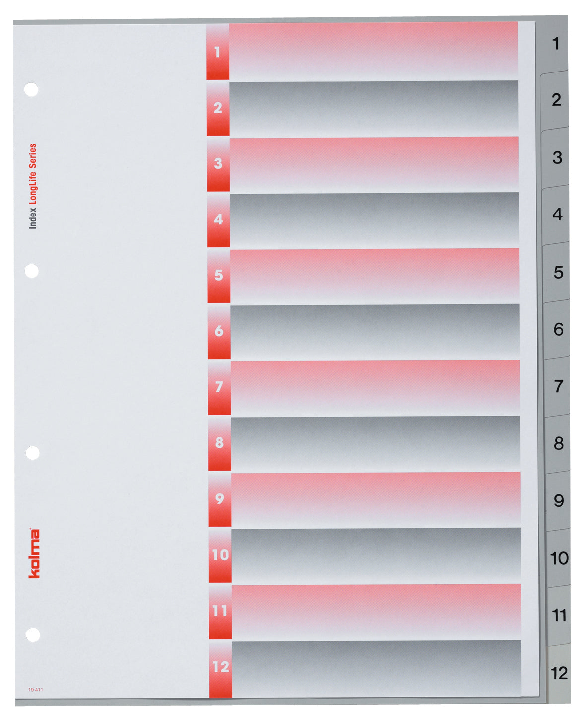 Kolma Register – A4 überbreit, 12-teilig, PVC, grau, vorgedruckt, 4-fach Lochung, für Zeigebuchtaschen
