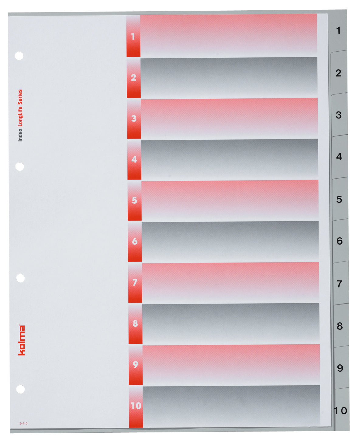 Kolma Register – A4 überbreit, 10-teilig, PVC, grau, vorgedruckt, 4-fach Lochung, für Zeigebuchtaschen