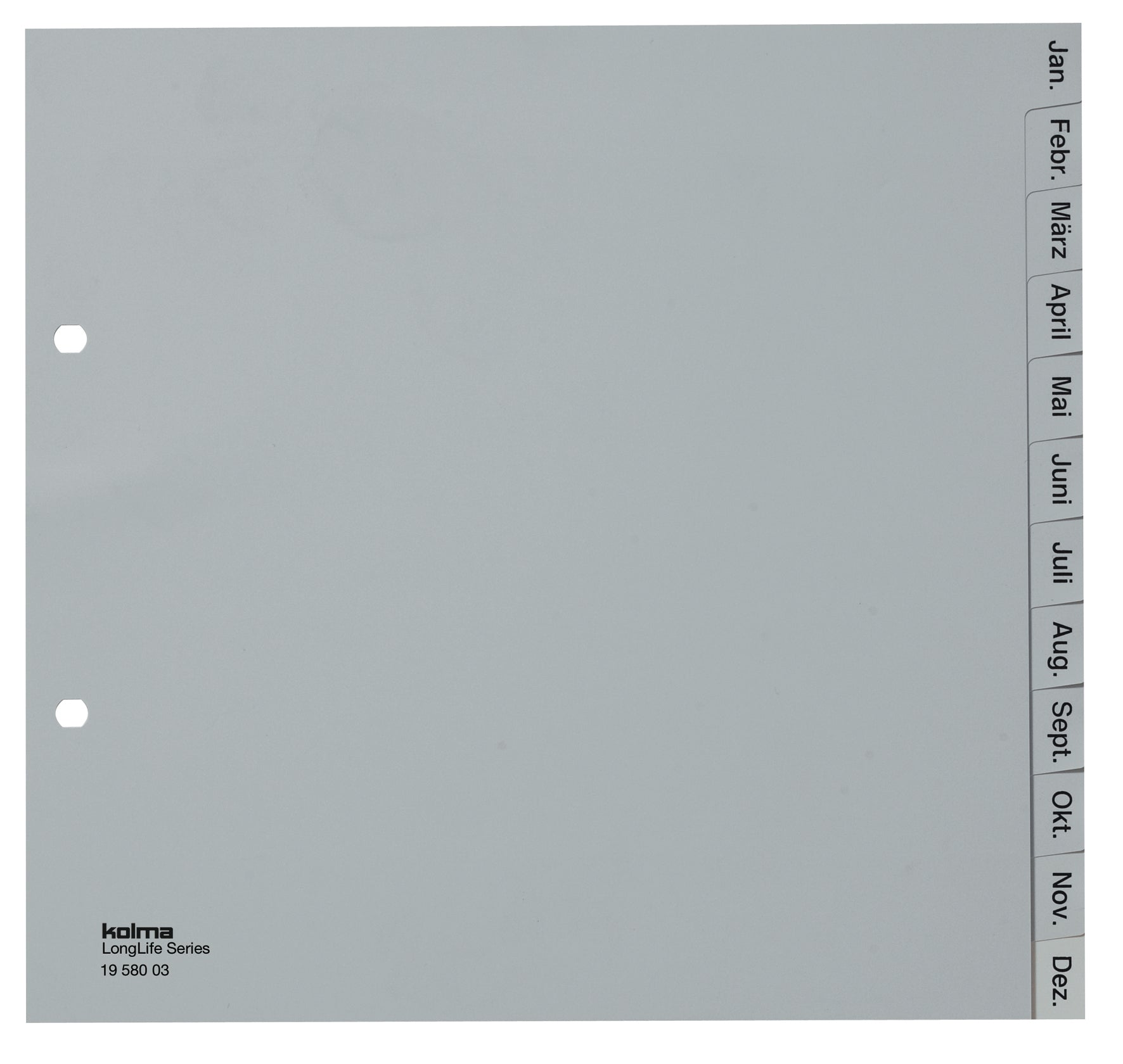 Kolma Register – teildeckend, 12-teilig, PVC, grau, vorgedruckt, 2-Ring, ovale Lochung, für A4 Hochformat
