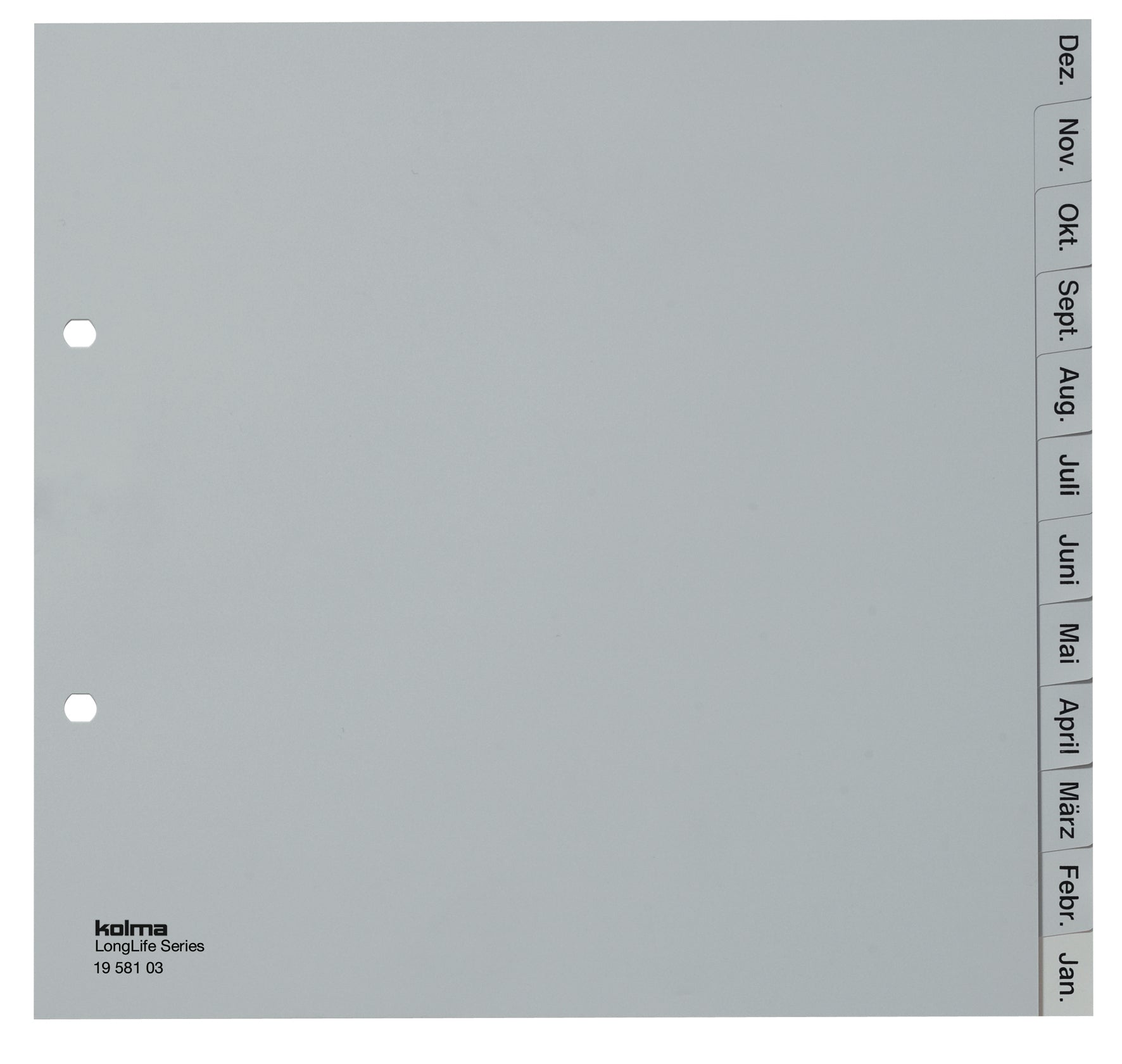 Kolma Register – A4, 12-teilig, PVC, grau, vorgedruckt, teildeckend, 2-fach Lochung