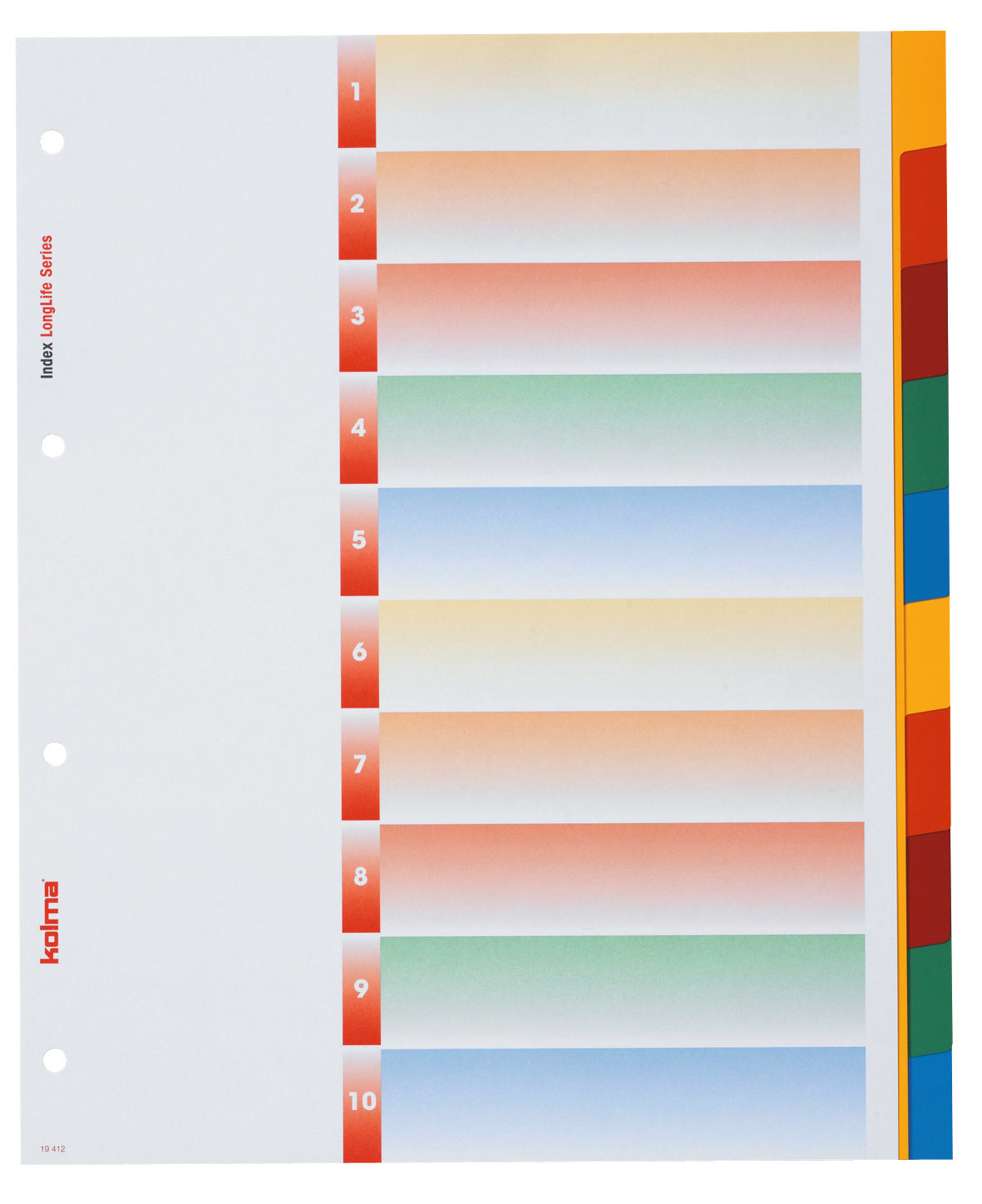 Kolma Register – 10-teilig, PVC, farbig, unbedruckt, mit Indexblatt, für A4