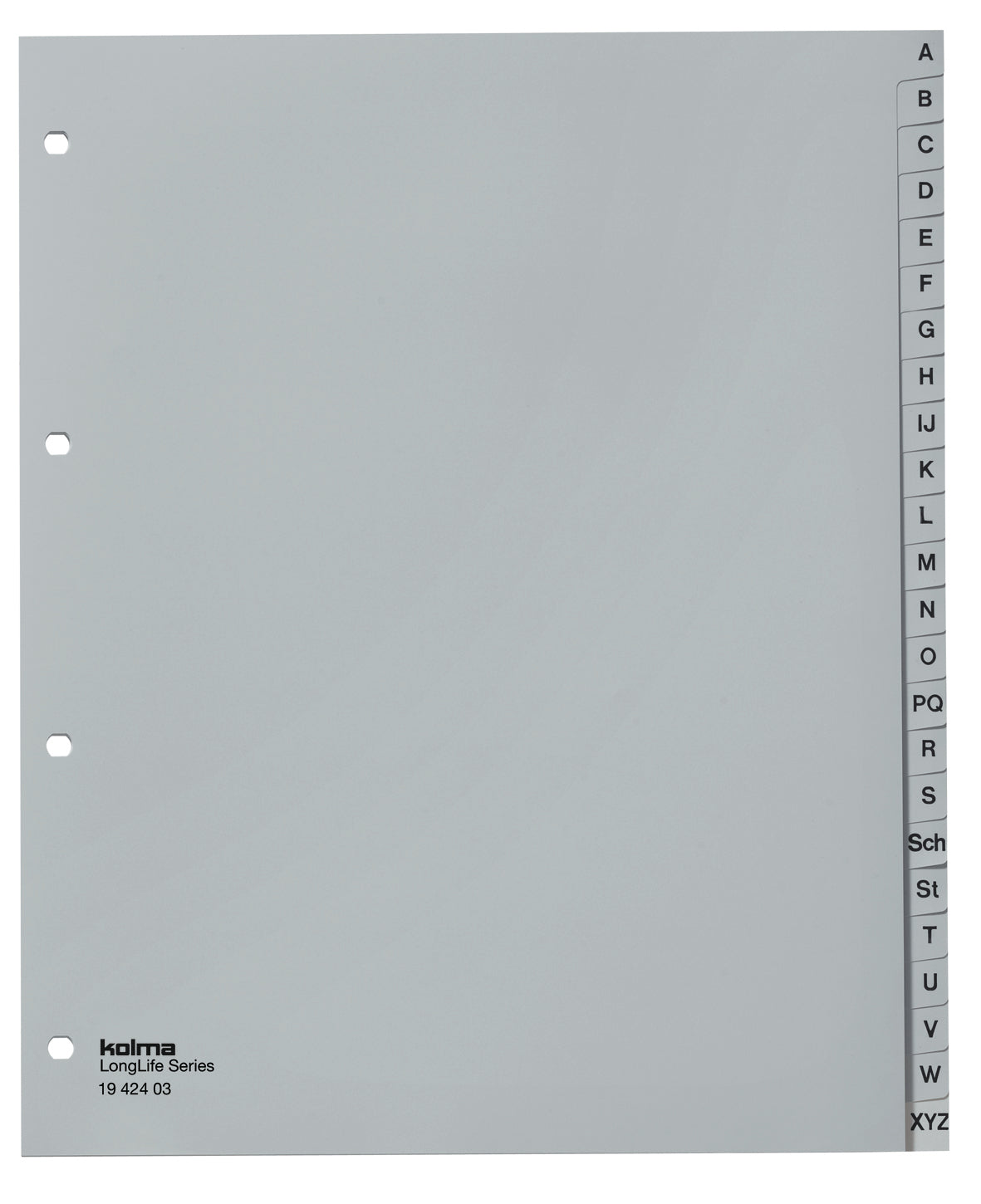 Kolma Register – A4, 24-teilig, PVC, grau, vorgedruckt, 4-fach Lochung, für Zeigebuchtaschen