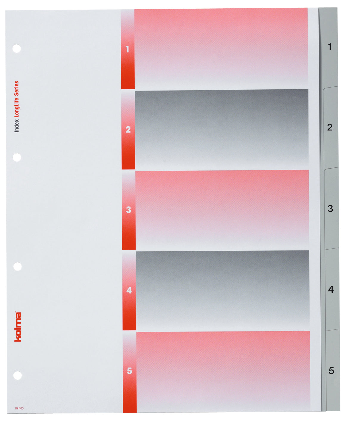 Kolma LongLife XL Register – Vollformat, 5-teilig, PVC, Grau, vorgedruckt, Indexblatt, 4-fach Lochung
