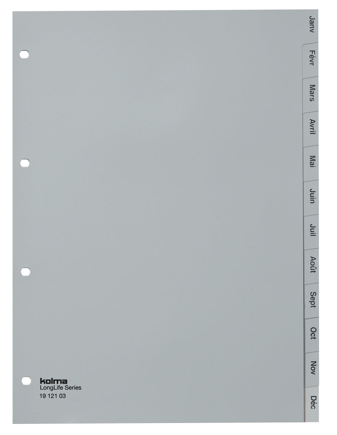 Kolma LongLife Register – A4, 12-teilig, PVC, grau, vorgedruckt, Monatsbeschriftung, 4-fach Lochung