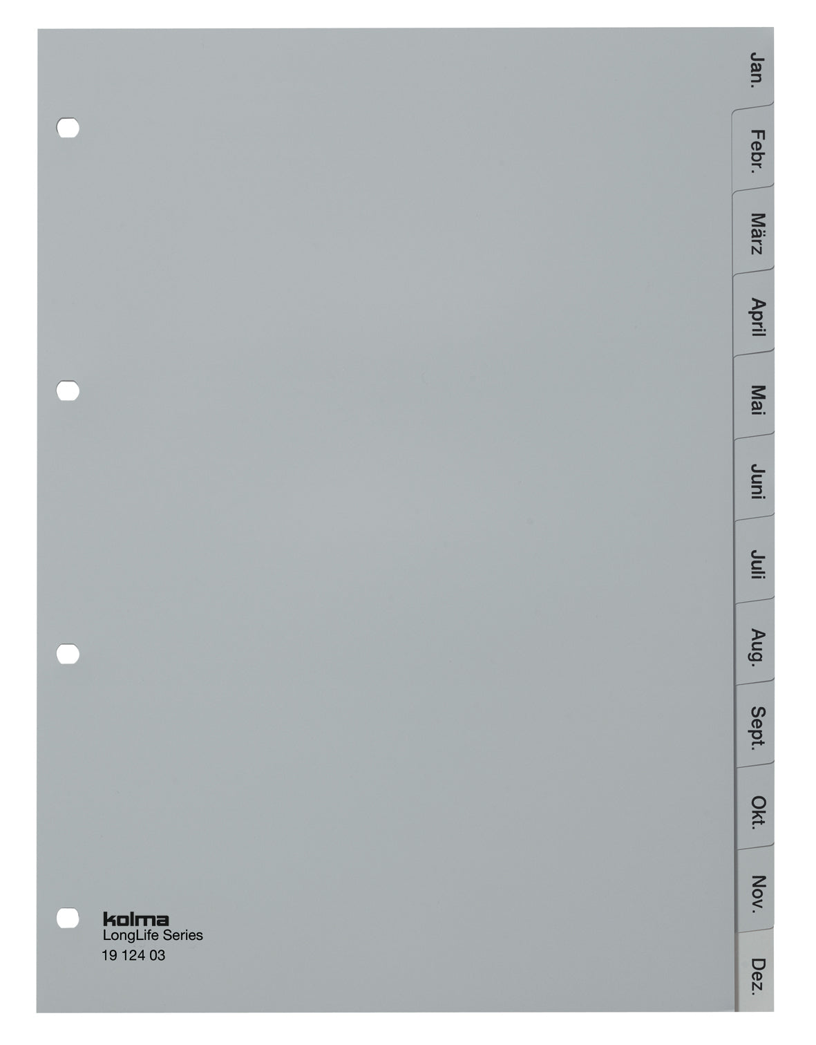 Kolma LongLife Register – A4, 12-teilig, PVC, grau, vorgedruckt, 4-fach Lochung, für A4 hoch