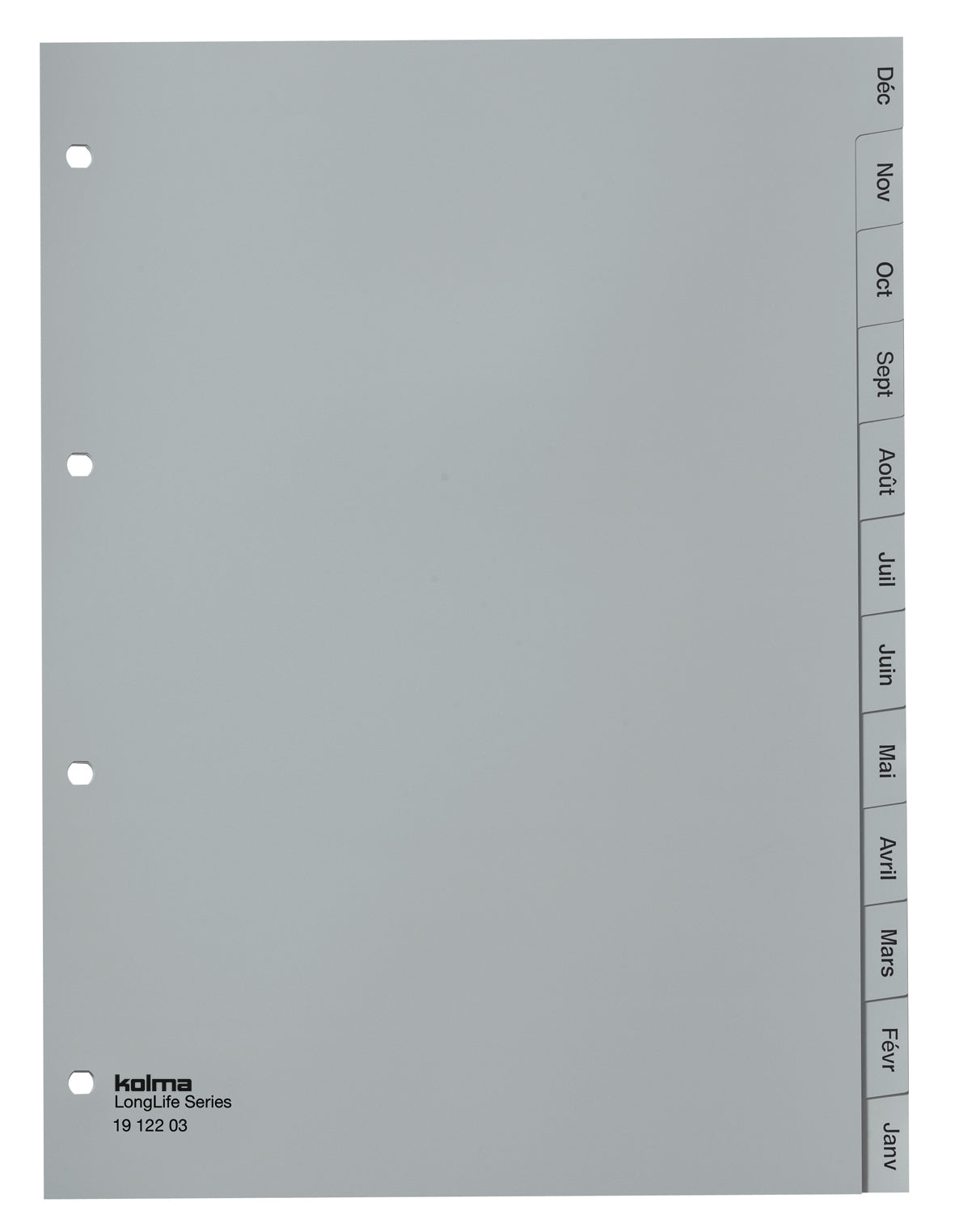 Kolma LongLife Register – A4, 12-teilig, PVC, grau, vorgedruckt, 4-fach Lochung