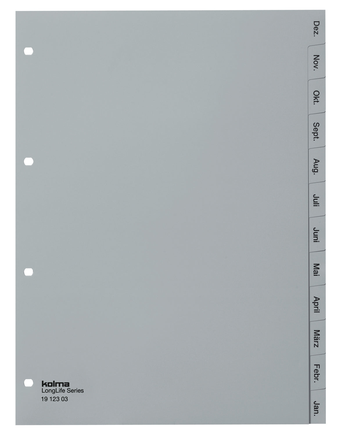 Kolma Register – A4, 12-teilig, PVC, grau, vorgedruckt, 4-fach Lochung