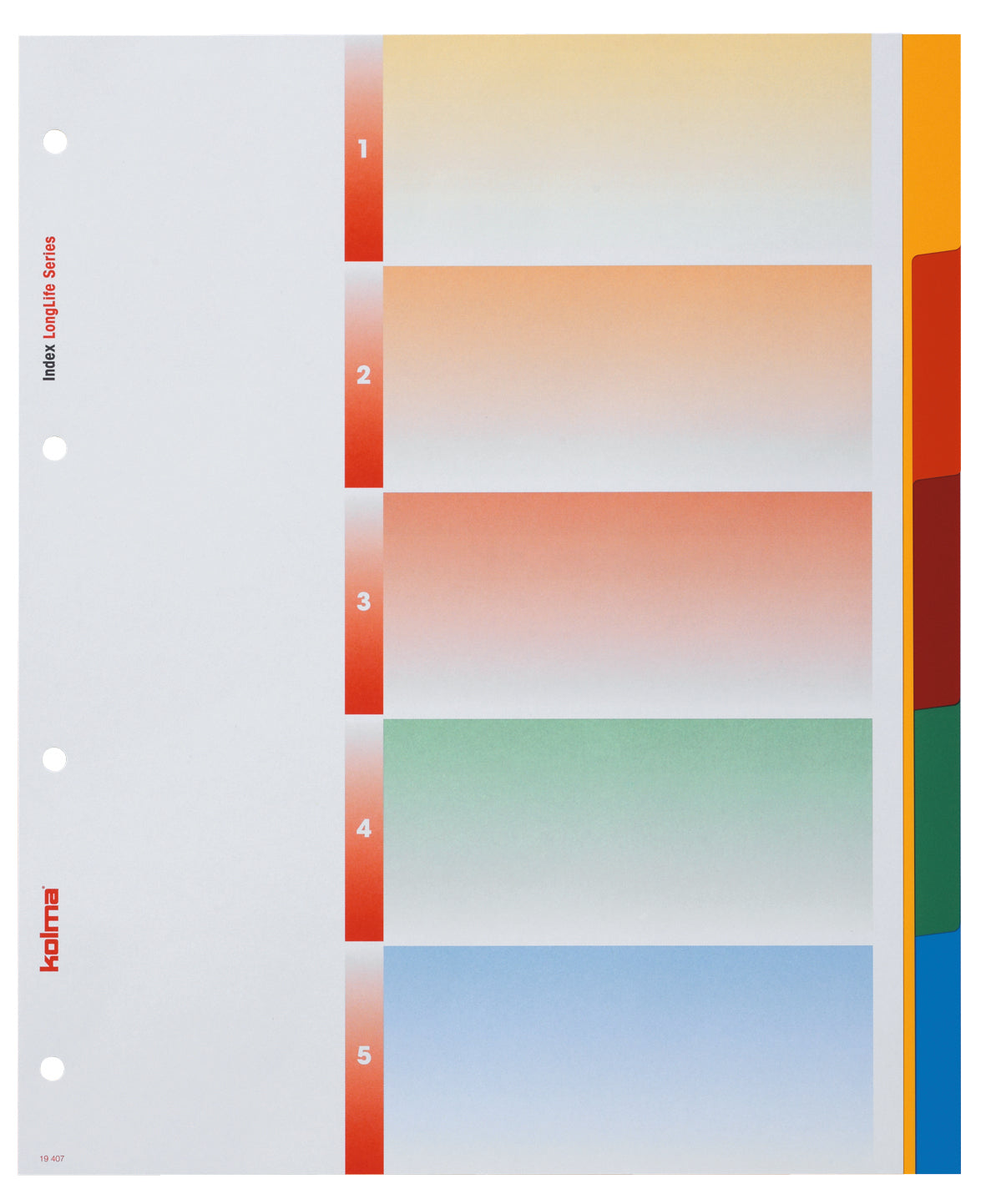Kolma Register – A4, 5-teilig, PVC, farbig, unbedruckt, mit Indexblatt, 4-fach Lochung, für Zeigebuchtaschen
