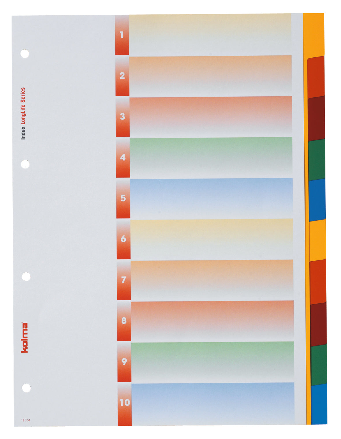 Kolma Register – A4, 10-teilig, PVC, farbig, unbedruckt, mit Indexblatt, 4-fach Lochung