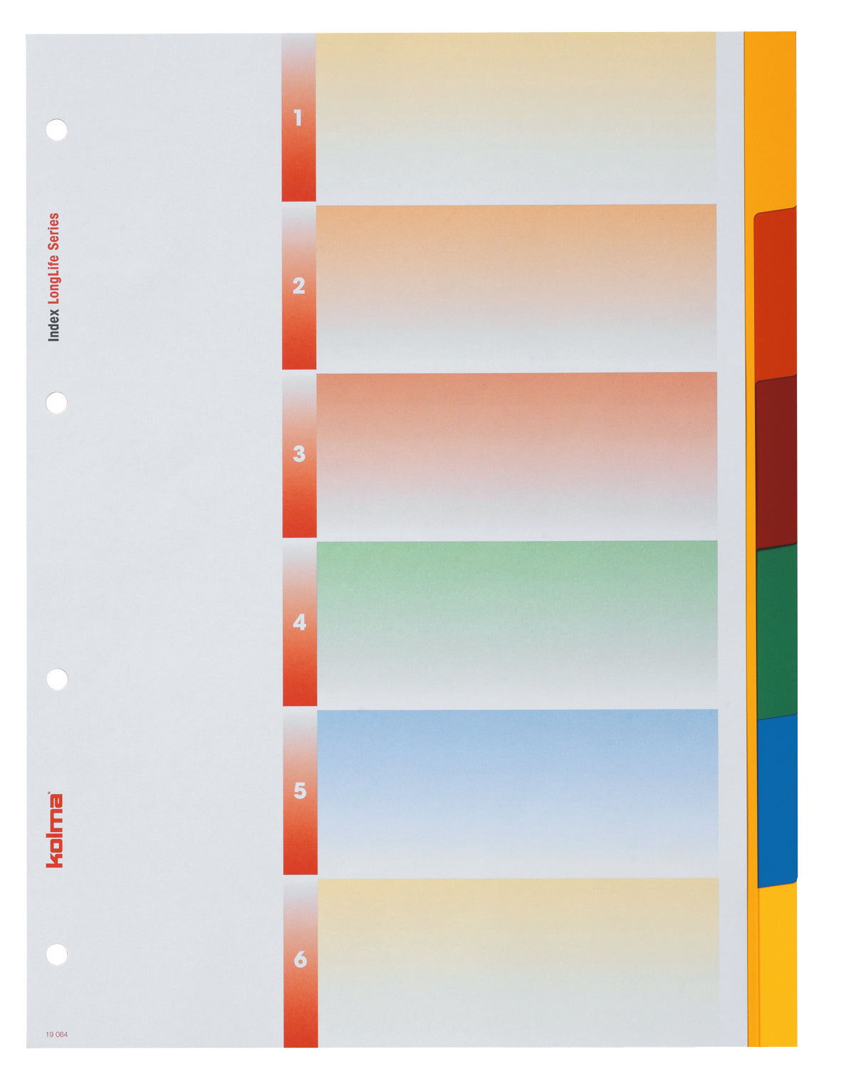 Kolma Register – A4, 6-teilig, PVC, farbig, unbedruckt, mit Indexblatt, 4-fach Lochung