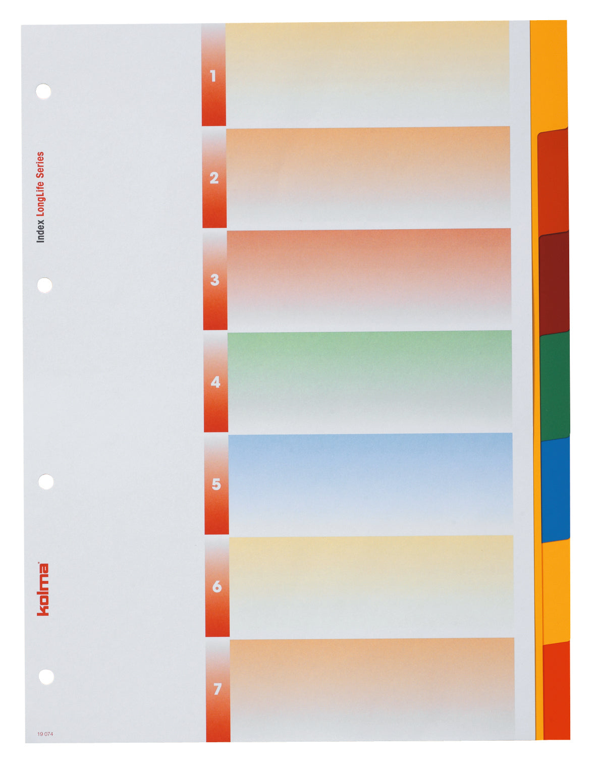 Kolma LongLife Register – A4, 7-teilig, PVC, farbig, unbedruckt, 4-fach Lochung, mit Indexblatt, recyclingfähig