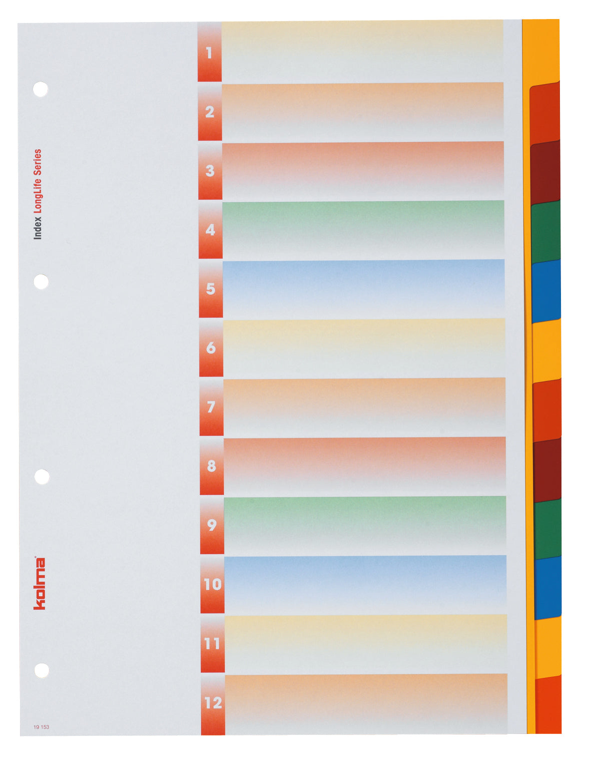 Kolma Register – A4, 12-teilig, PVC, farbig, unbedruckt, mit Indexblatt, 4-fach Lochung