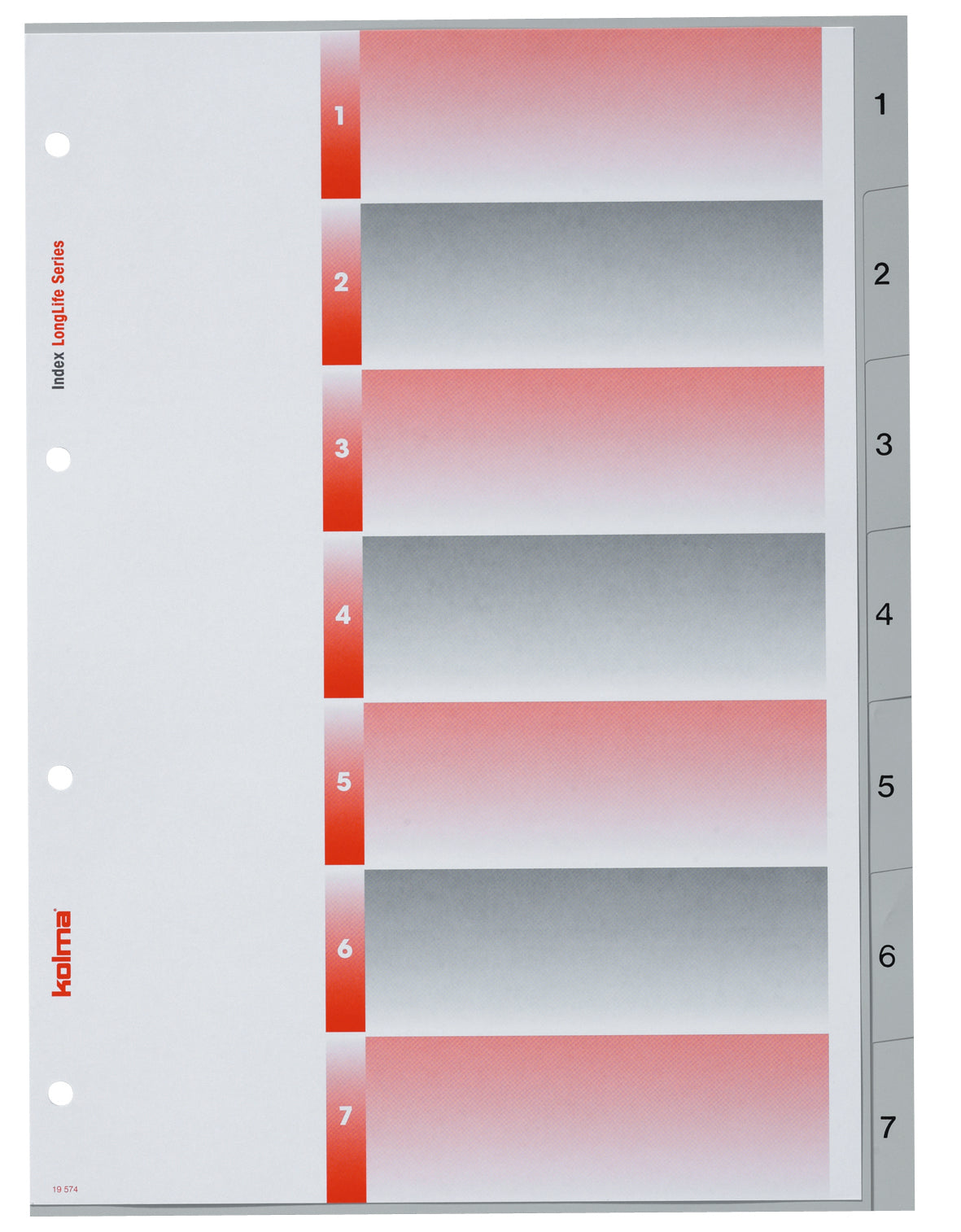 Kolma Register – A4, 7-teilig, PVC, grau, vorgedruckt, mit Indexblatt, 4-fach Lochung