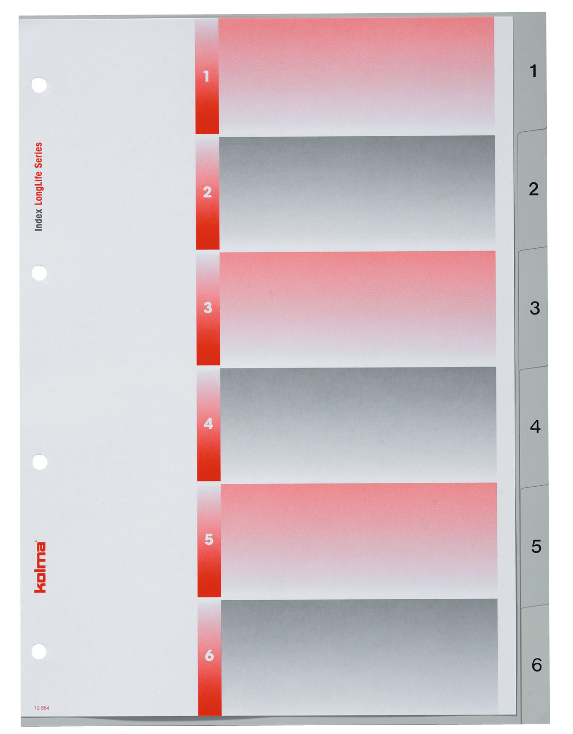 Kolma Register – A4, 6-teilig, Kunststoff, grau, vorgedruckt, Indexblatt, 4-fach Lochung