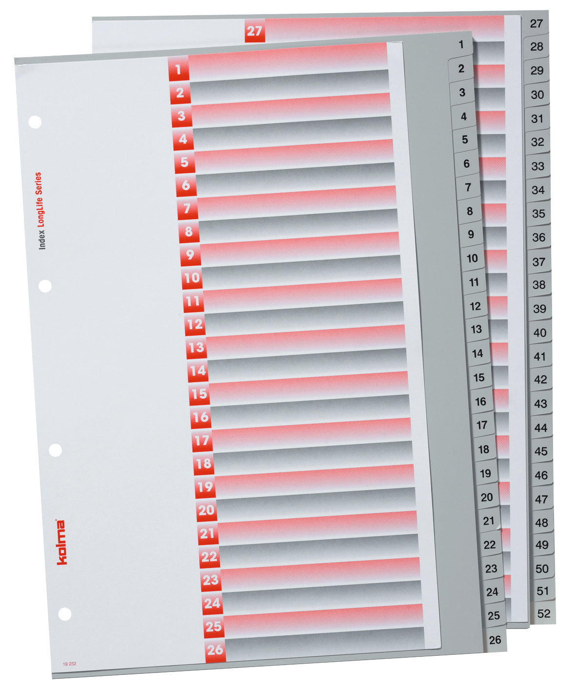 Kolma Register – A4, 52-teilig, PVC, grau, vorgedruckt, 4-fach gelocht, mit Indexblatt, für A4