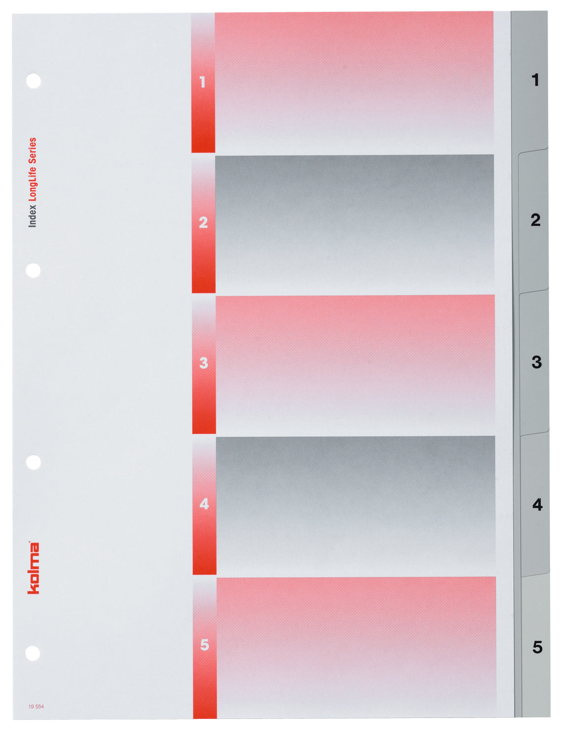 Kolma Register – A4, 5-teilig, PVC, grau, vorgedruckt, mit Indexblatt, 4-fach Lochung