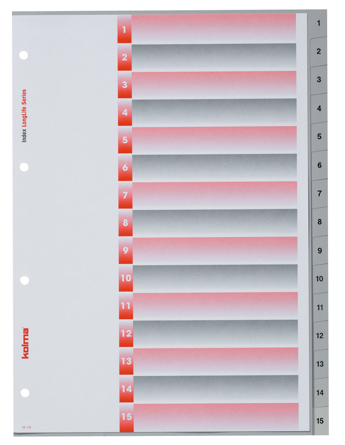 Kolma Register – A4, 15-teilig, PVC, grau, vorgedruckt, 4-fach Lochung, für A4-Ordner