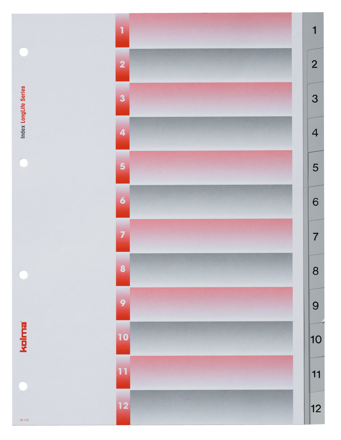 Kolma Register – A4, 12-teilig, PVC, grau, vorgedruckt, 4-fach gelocht, mit Indexblatt