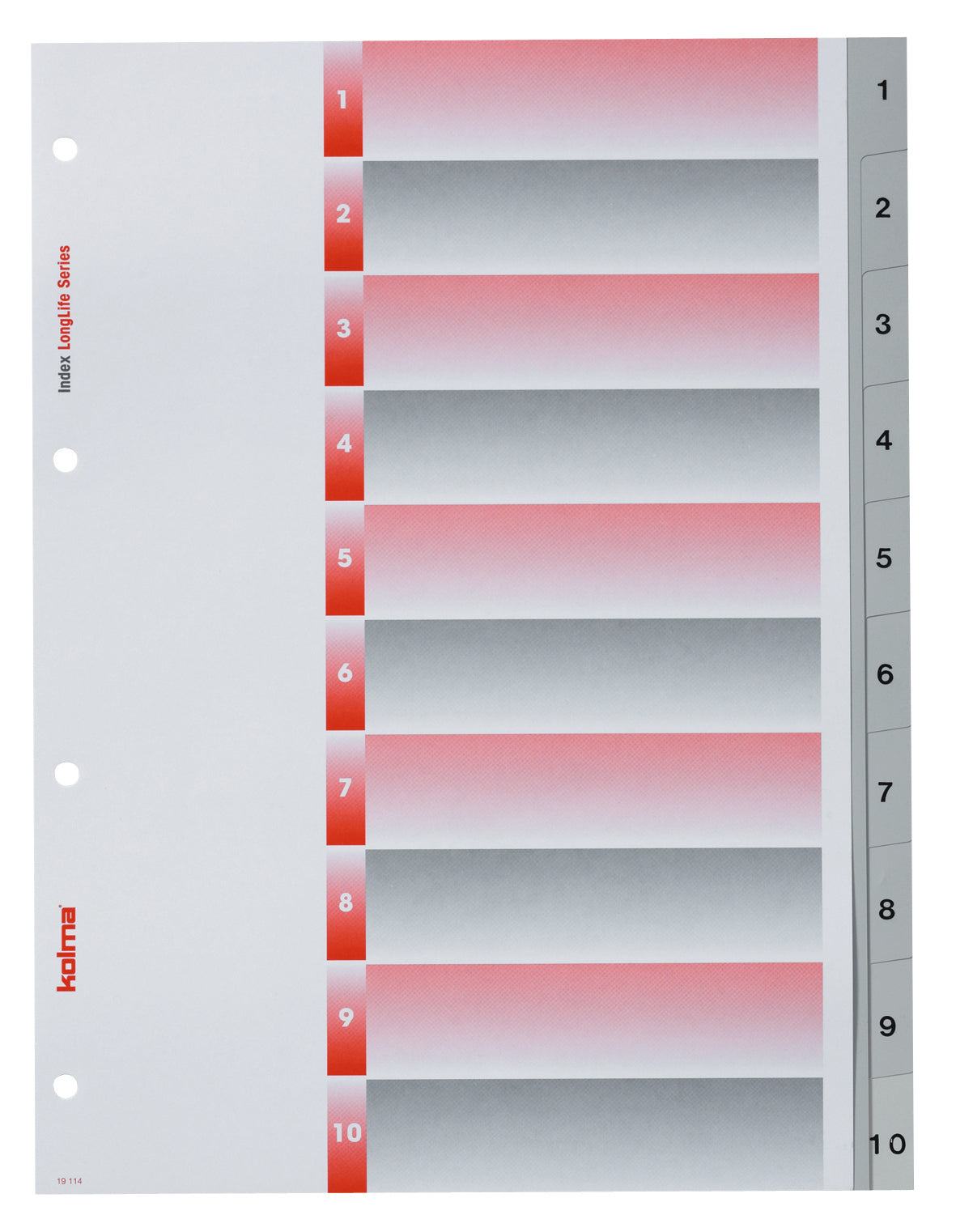 Kolma LongLife Register – 10-teilig, PVC, grau, vorgedruckt, 4-fach Lochung, mit Indexblatt, für A4 hoch