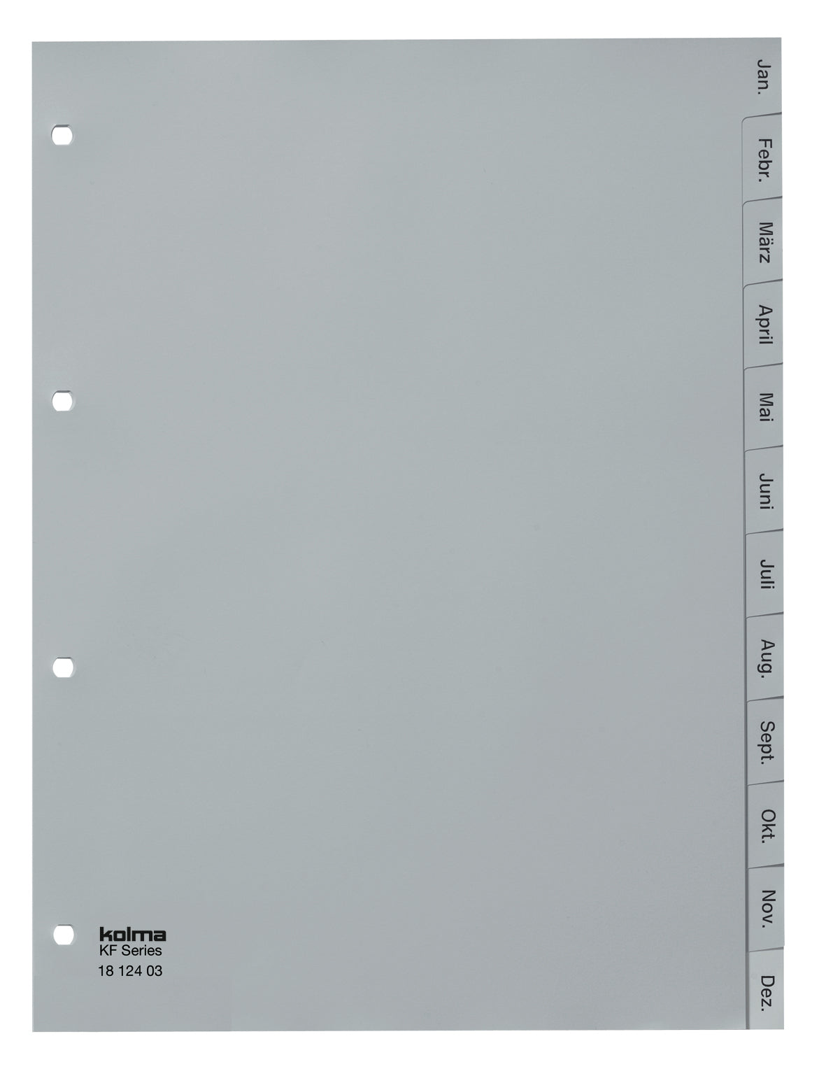 KolmaFlex Register – A4, 12-teilig, PP, grau, vorgedruckt, 4-fach Lochung, für A4-Ordner