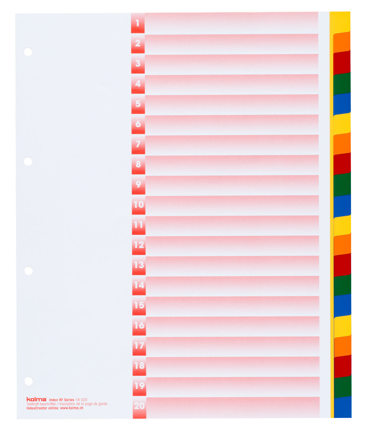 KolmaFlex XL Register – Vollformat überbreit, 20-teilig, PP, farbig, unbedruckt – für Zeigebuchtaschen