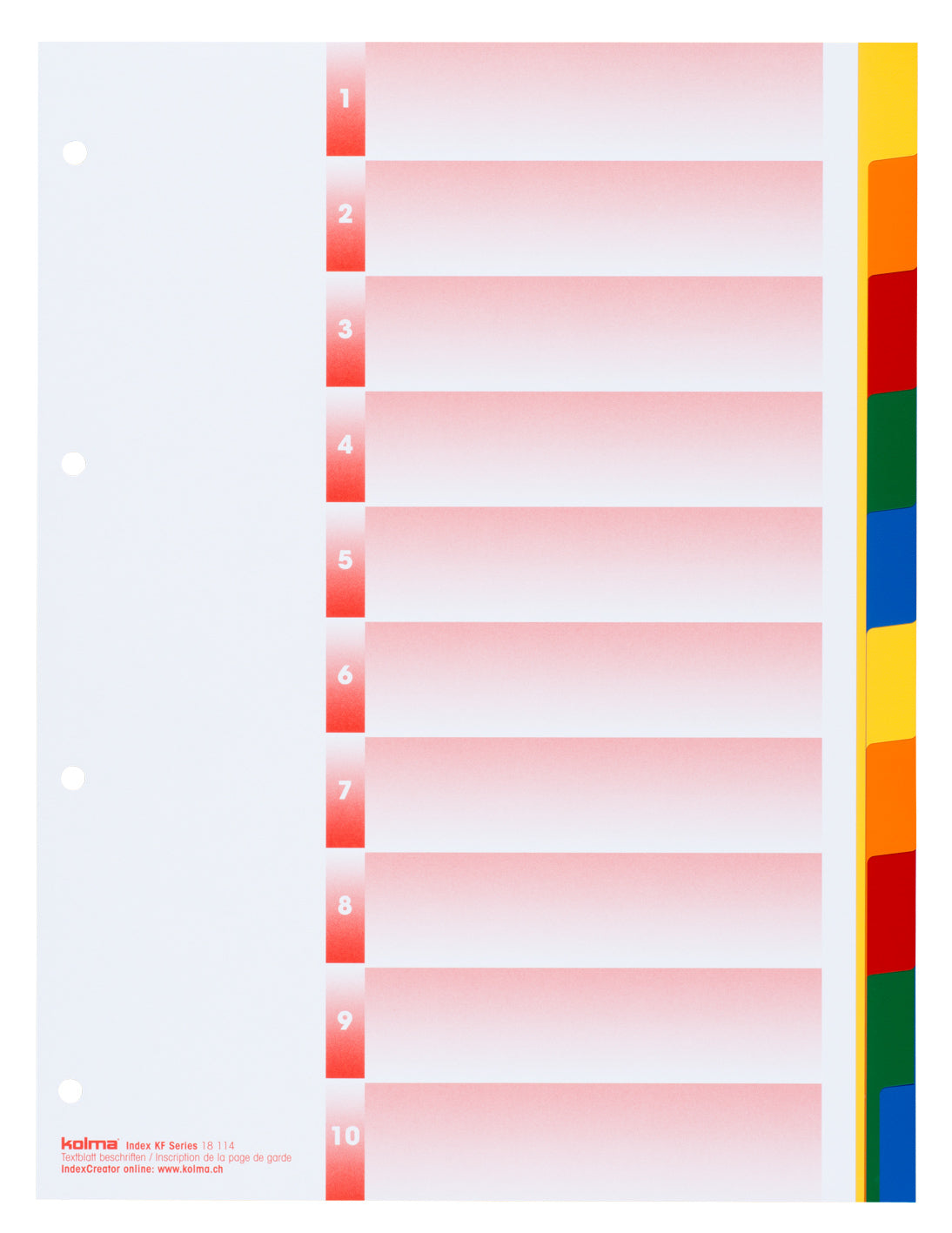 KolmaFlex Register – A4, 10-teilig, PP, farbig, mit Indexblatt, 4-fach Lochung, für A4