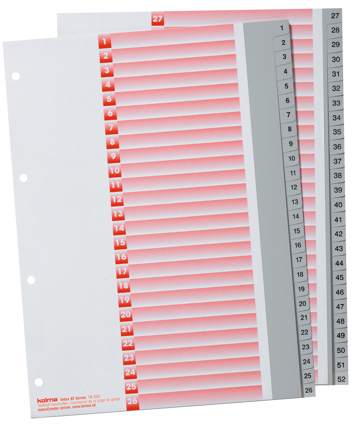 KolmaFlex Register – A4, 52-teilig, PP, grau, vorgedruckt, 4-fach Lochung, für A4-Ordner