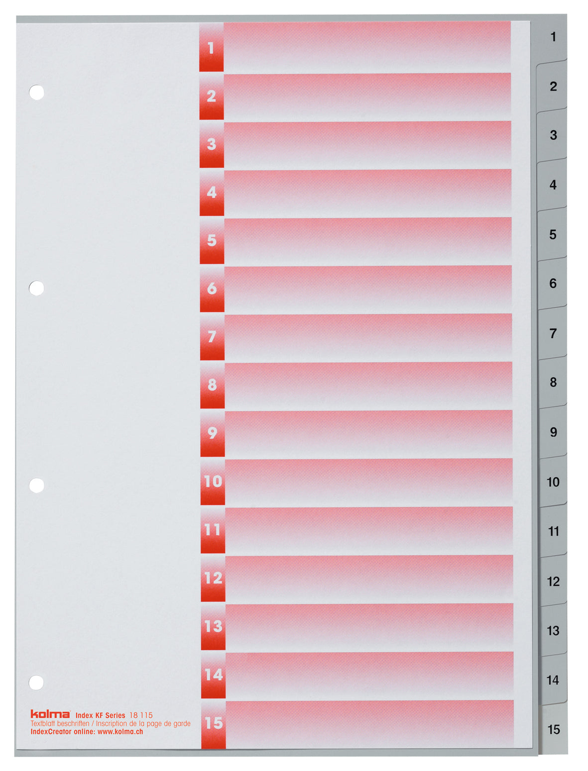 KolmaFlex Register – A4, 15-teilig, PP, grau, nummeriert, mit Indexblatt, 4-fach gelocht