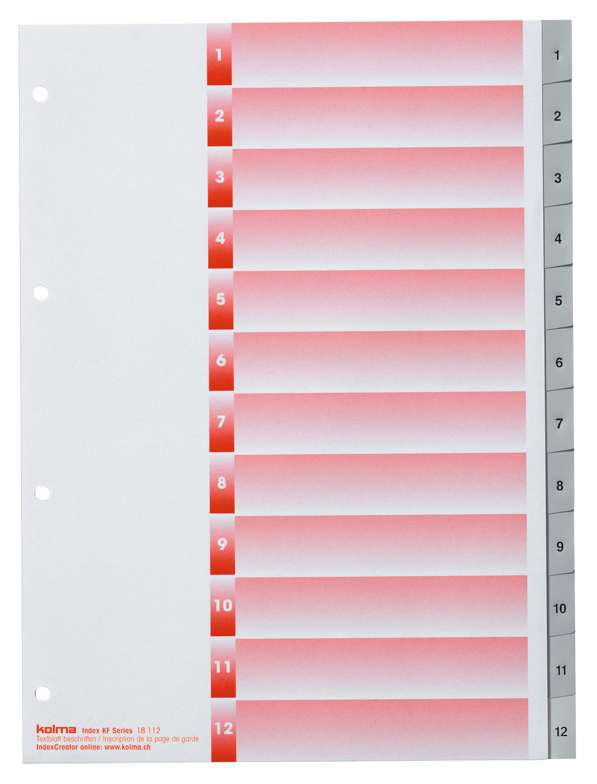 KolmaFlex Register – A4, 12-teilig, PP, grau, vorgedruckt, Indexblatt, 4-fach Lochung