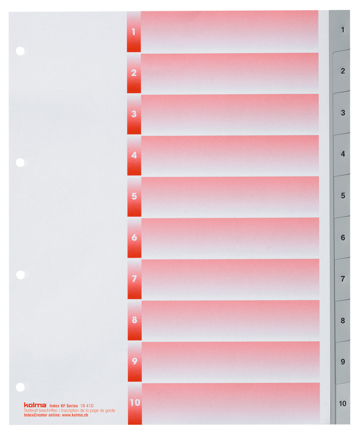 KolmaFlex XL Register – Vollformat überbreit, 10-teilig, PP, grau, mit Indexblatt, für Zeigebuchtaschen