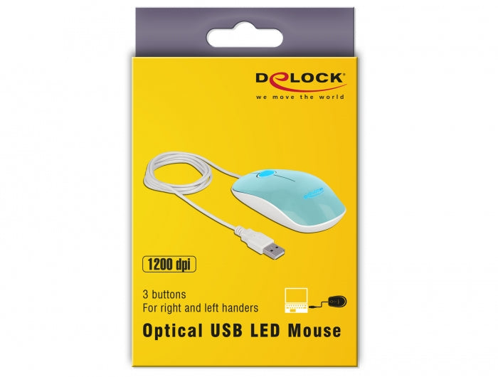 DeLOCK 12538 – Maus – Kabelgebunden (USB‑A), beidhändig, Türkis