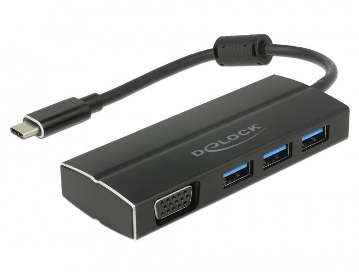 DeLOCK 63932 Multiport-Adapter – USB-C, 1× VGA, 3× USB-A, für Windows/Mac/Linux
