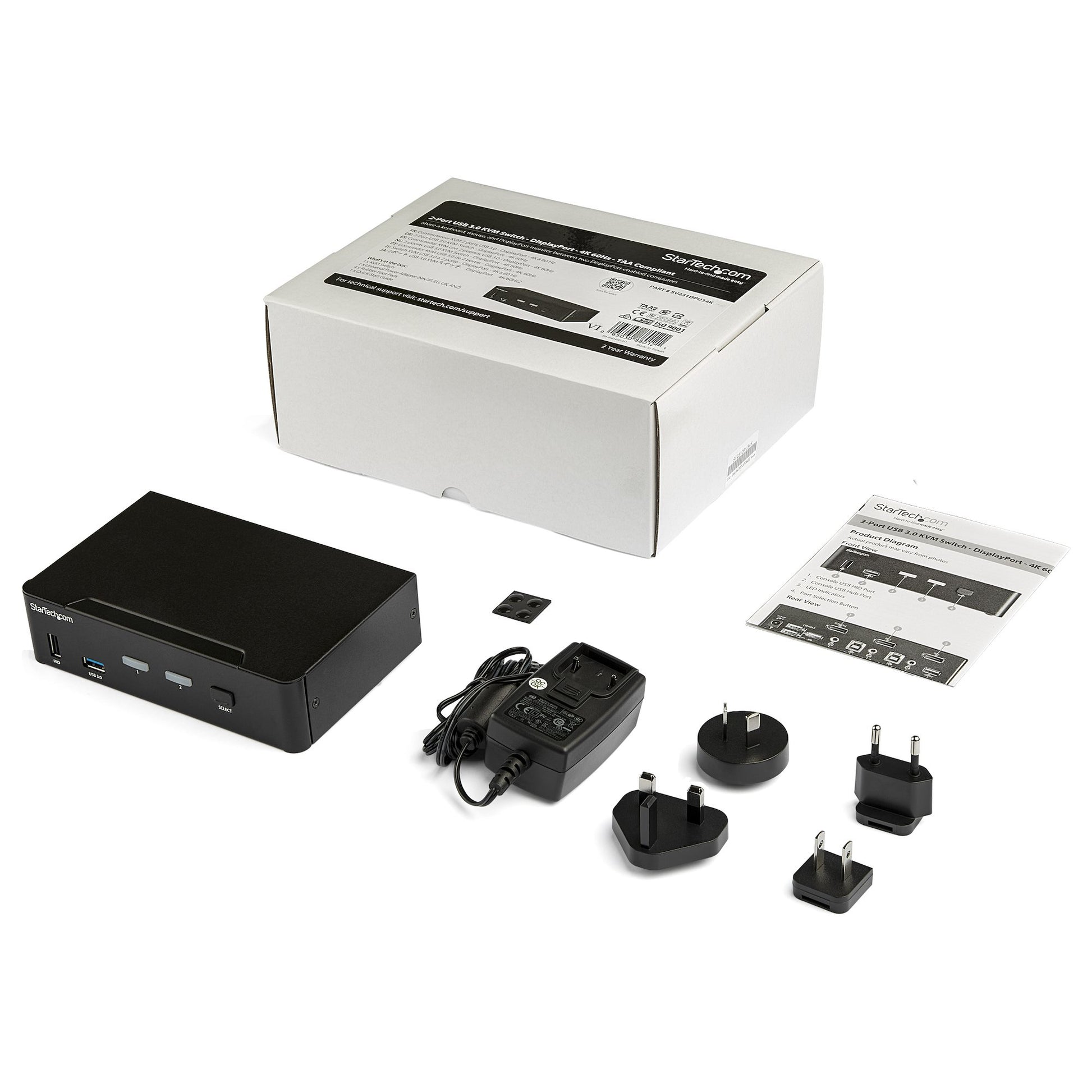 StarTech.com KVM-Switch – 2-Port DisplayPort – 4K/60 Hz, USB 3.0-Hub, Audio