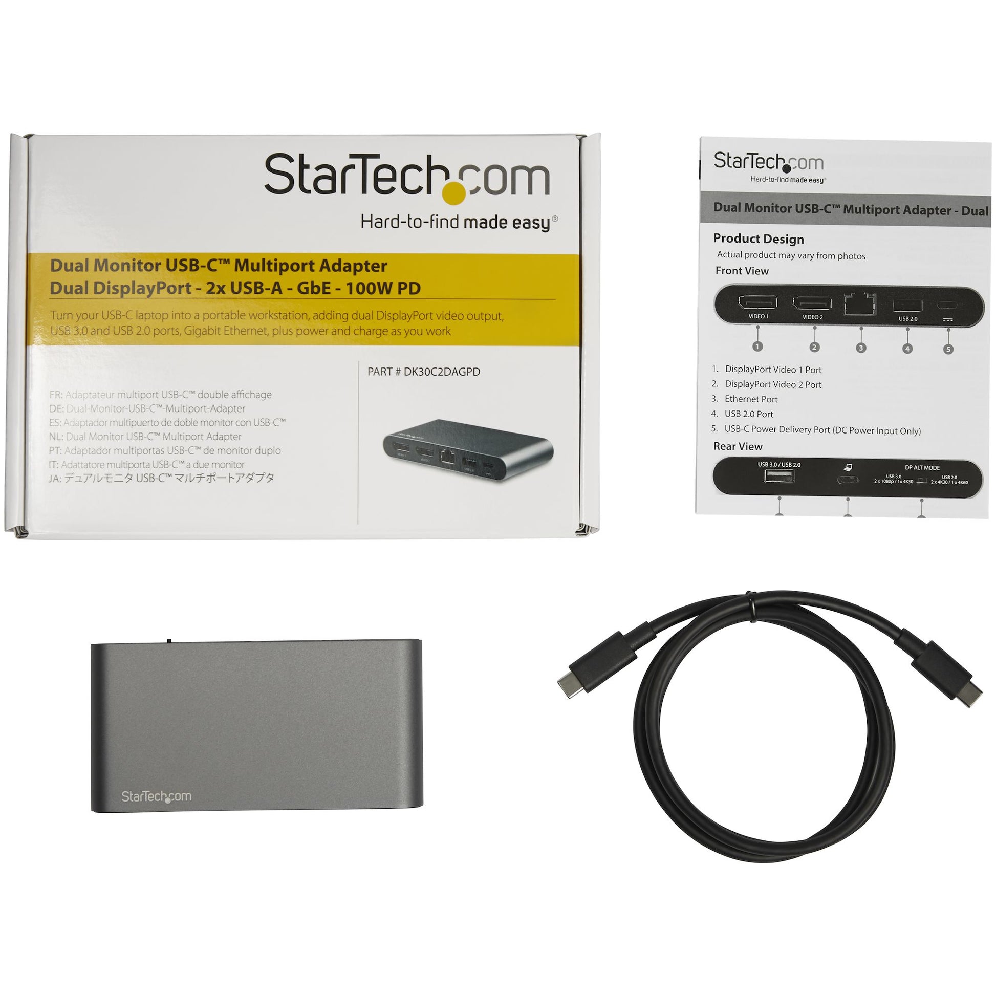 StarTech.com Multiport-Adapter – USB-C, 2× DP, 2× USB-A, 1× USB-C, 100 W PD, GbE, für Windows