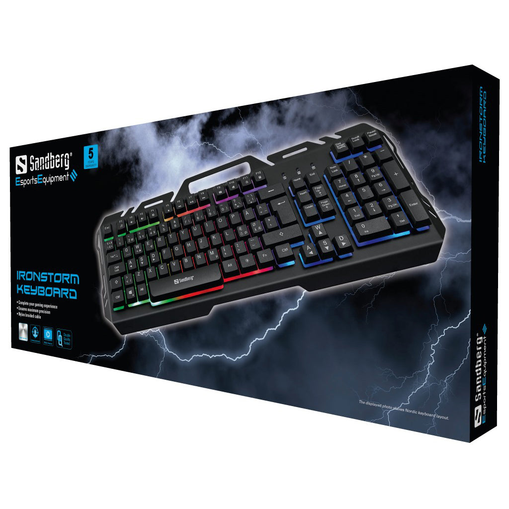 Sandberg IronStorm – Gaming-Tastatur – Membran – kabelgebunden – USB – AZERTY (BE) – RGB – schwarz