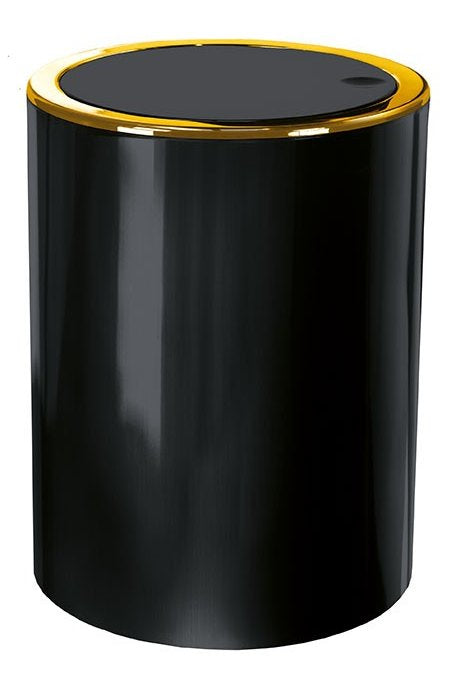 Kleine Wolke Golden Clap Schwingdeckel-Abfalleimer – 5 l – Kunststoff (ABS), rund – schwarz/gold