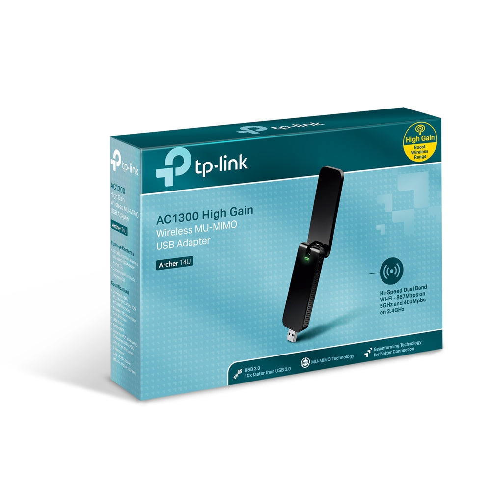 TP-Link Archer T4U V2.0 USB-WLAN-Adapter – Wi-Fi 5 (802.11ac), Dual-Band 867/300 Mbit/s, USB 3.2 Gen 1