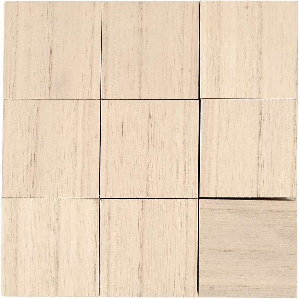 Creativ Company Holzrohling, Paulownia (Blauglockenbaum), Würfel, 4 × 4 × 4 cm, 9 Stk.