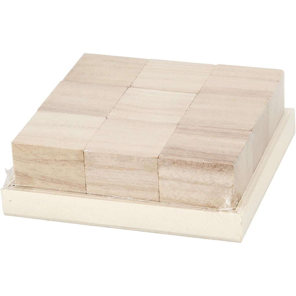 Creativ Company Holzrohling, Paulownia (Blauglockenbaum), Würfel, 4 × 4 × 4 cm, 9 Stk.